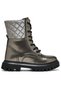 Girl's Platinum Thermo Sole Quilted Detailed Lace Up and Zippered Long Boots - 2