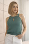 Round Crew neck, Strappy, Bust Opening Detail, Buttoned, Corded Fabric Women's Knit Tank Tank top - 3
