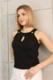 Round Neck Strappy Women's Ribbed Knitwear Undershirt with Chest Window Detail and Buttons - 3