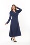 Women's Large Size Navy Blue Kiss Collar Long Sleeve Dress 65N37558 - 6