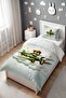 Green Airplane Teddy Bear Patterned Single Baby Kids Bedding Set - 3