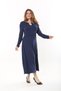 Women's Large Size Navy Blue Kiss Collar Long Sleeve Dress 65N37558 - 5
