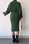 Women's Khaki Knitted Motif High-Neck Crop Sweater and Dress Set - 4
