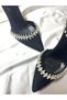 Lady Satin Black Crystal Jewelled 8 Cm Transparent Heeled Pointed Toe Evening Dress Shoes - 4