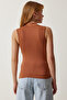 Women's Camel Stand Collar Sleeveless Viscose Knitted Blouse RX00050 - 6