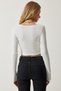 Women's White Black U-Neck Ribbed 2-Pack Crop Knitwear Blouse PF00069 - 6