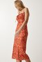 Women's Dark Orange Floral Slit Summer Knitted Dress CI00029 - 2