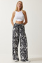 Women's Black Patterned Flowing Viscose Palazzo Trousers EN00606