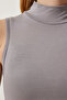 Women's Gray Stand Collar Sleeveless Viscose Knitted Blouse RX00050 - 5