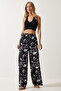 Women's Vibrant Black Patterned Flowing Viscose Palazzo Trousers EN00606 - 4