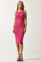 Women's Pink Halter Collar Ribbed Saran Knitted Dress PG00092
