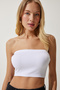 Women's White Strapless Ribbed Knitted Bustier UB00231 - 4