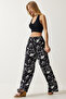 Women's Vibrant Black Patterned Flowing Viscose Palazzo Trousers EN00606 - 3