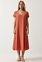 Women's Orange V-Neck Summer Flowing Viscose Dress EN00612 - 2