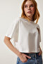 Women's Ecru Teddy Bear Embroidered Crop Knitted T-Shirt HF00455 - 4
