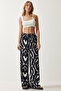 Women's Vibrant Black and White Patterned Flowing Viscose Palazzo Trousers EN00606 - 4