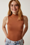 Women's Camel Stand Collar Sleeveless Viscose Knitted Blouse RX00050 - 3