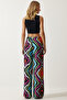 Women's Black Blue Patterned Flowing Viscose Palazzo Trousers EN00606 - 6