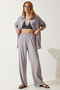 Women's Gray Comfortable Knitted Shirt Trousers Set KH00090 - 3