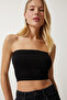 Women's Black Strapless Ribbed Knitted Bustier UB00231
