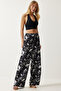 Women's Vibrant Black Patterned Flowing Viscose Palazzo Trousers EN00606 - 2