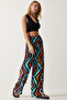 Women's Black Blue Patterned Flowing Viscose Palazzo Trousers EN00606 - 3