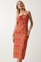 Women's Dark Orange Floral Slit Summer Knitted Dress CI00029 - 4