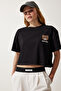 Women's Black Teddy Bear Embroidered Crop Knitted T-Shirt HF00456 - 2