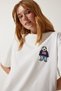 Women's White Crew Neck Embroidered Oversize Knitted T-Shirt NJ00142 - 4