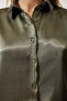 Women's Dark Khaki Light Flowing Satin Surface Shirt DD00990 - 4