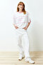 Beyaz %100 Kalın Pamuklu Renk Bloklu Sloganlı Oversize/Geniş Kalıp Örme T-Shirt TWOSS24TS00132 - 3