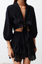Siyah Dokuma Bağlamalı Plaj Crop Bluz TBESS24BZ00006 - 5