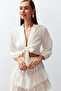 Beyaz Dokuma Bağlamalı Plaj Crop Bluz TBESS24BZ00006 - 6