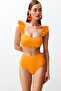 Turuncu Dokulu Fırfırlı Bralette Kaplı Hipster Yüksek Bel Bikini Takımı TBESS22BT0049 - 2