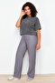 Gri Yüksek Bel Wide Leg/Geniş Paça Dokuma Kumaş Pantolon TBBAW24AR00032 - 2