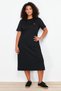 Siyah Nakış Detaylı Örme Maxi/Uzun %100 Pamuk T-shirt Elbise TBBSS24AH00084 - 5