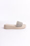 Women's Beige Silver Stone Flat Wedge Heeled High Sole Slippers - 4