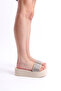 Women's Beige Silver Stone Flat Wedge Heeled High Sole Slippers - 6