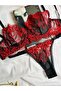 WOMEN'S BALENED RED DAISY PATTERNED FLAME STYLISH BRALET SET BRA - 3