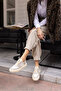 ZERO WOMEN'S BEIGE REAL LEATHER STONE DETAILED LEATHER SNEAKERS - 4
