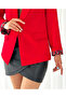 Women's Sleeve Foldable Liner Leopard Pattern Buttonless Blazer Jacket Red - 4