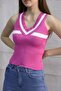 V-Neck Striped Thick Strap Ribbed Corded Fabric Women's Knit Tank Tank top - 4