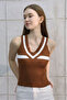 V-Neck Striped Thick Strap Ribbed Corded Fabric Women's Knit Tank Tank top - 3