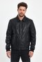 Men's Genuine Jumbo Leather jacket Black Color Shirt Collar Waist section Knitted - 4