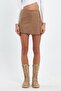 Covered Zipper Detail Suede Shorts Skirt
