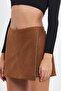 Covered Stone Detail Suede Shorts Skirt - 4