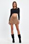 Covered Stone Detail Suede Shorts Skirt - 5