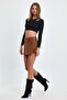 Covered Stone Detail Suede Shorts Skirt - 7