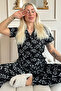 Olive Branch Patterned Knitted Front Buttoned Short Sleeve Women's Pajamas