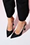 ANDES Black Striped Women's Pointed Toe Open Back High Heel Shoes - 3